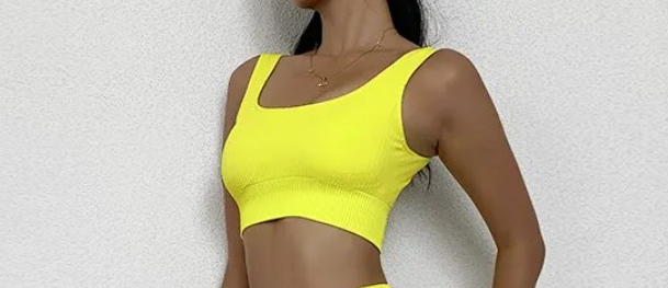 Bright yellow top sports bra