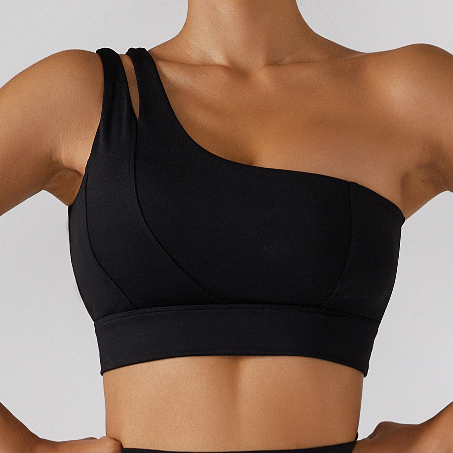 One shoulder sale strap sports bra